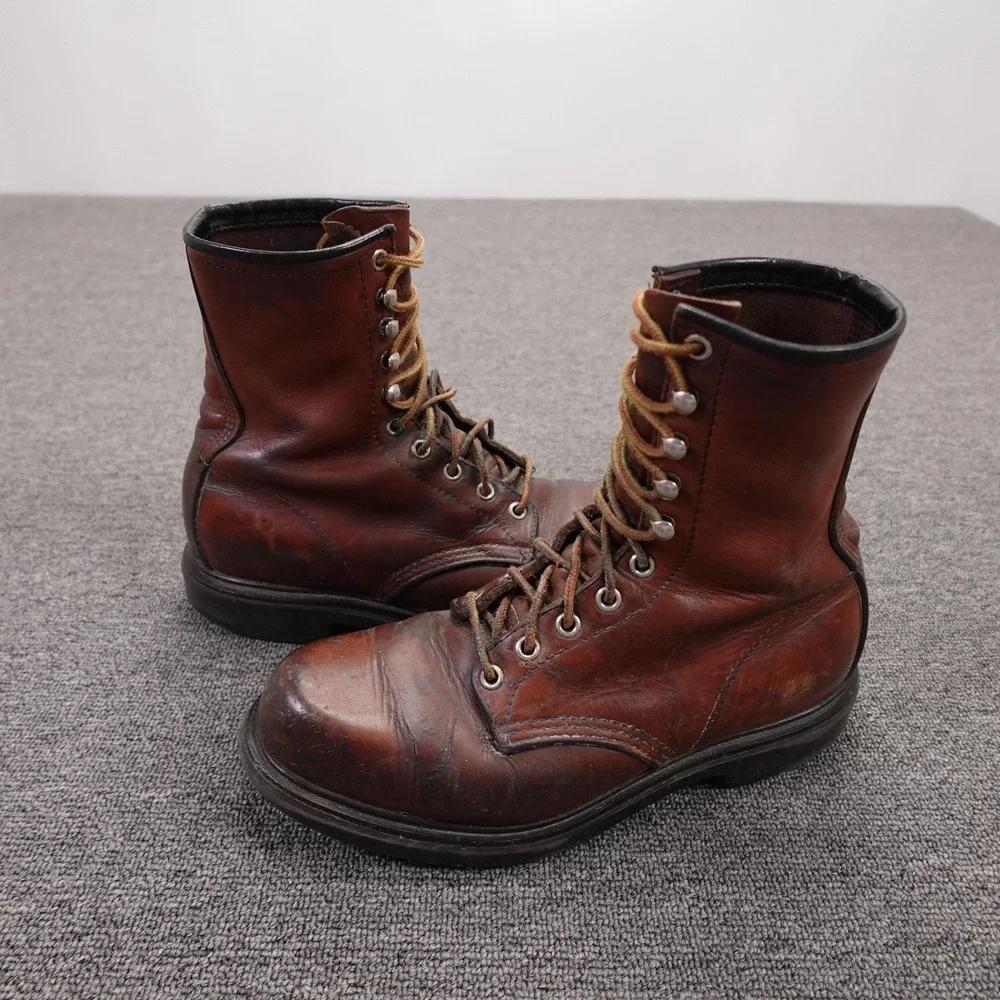 Red Wing Shoes Boots Mens Size 7 Brown Leather Combat Lace Up Work Made USA